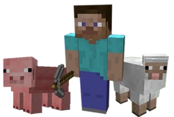 Steve with a pig and sheep